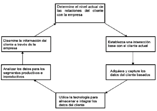 Figura Nº  5. Modelo de Simple Flujo del Proceso de CRM. Fuente: Hair, Bush y Ortinau, 2008