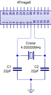 Figura. III.2.3.- Circuito de cristal como fuente de reloj. 
