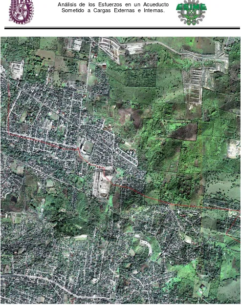 Figura 1.3 Vista aérea del derecho de vía, tomada vía satélite a una escala de 1:2000, con coordenadas vía GPS por personal de SICORI del Activo Integral Poza Rica - Altamira