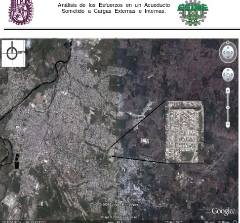 Figura 3.1. Vista aérea general de la ciudad de Poza Rica, marcando la Ubicado en la parcela 14, lote 3, fracción 24