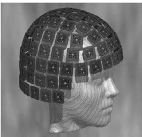 Fig. 2.7   Arreglo de sensores  SQUID tipo casco para una magnetoencefalografía de 306 canales que ha  sido utilizada en la unidad de investigación del cerebro en la universidad tecnológica de Helsinki [19]