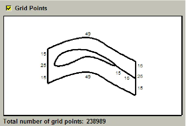 Fig. 3.5 Esquema del número de puntos de la malla del álabe. 