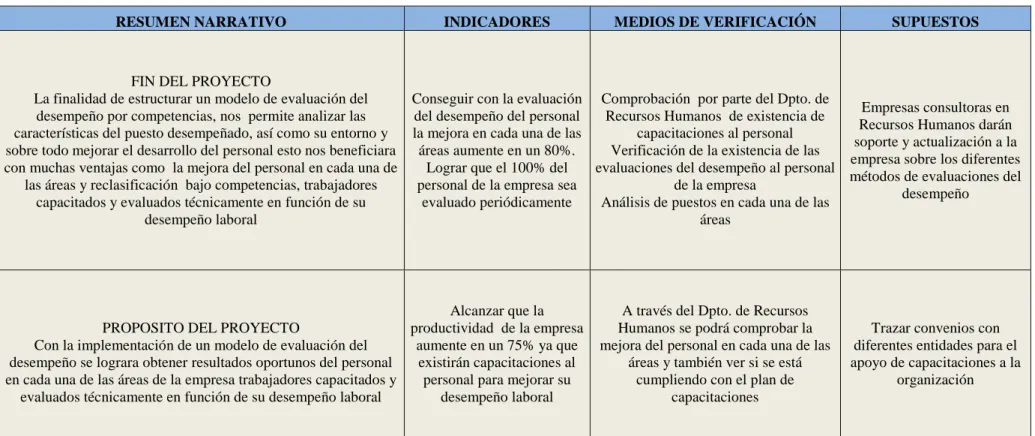 Tabla 5. Marco Lógico 