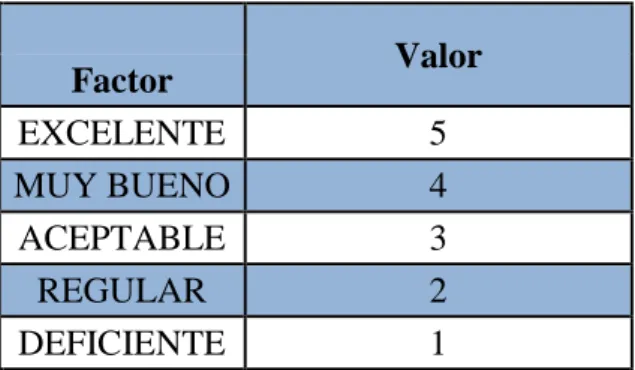 Tabla 6. Ponderación de los factores de evaluación 