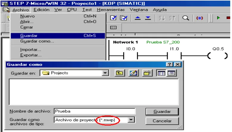 Figura 6.14 Guardar proyecto extensión MWP 