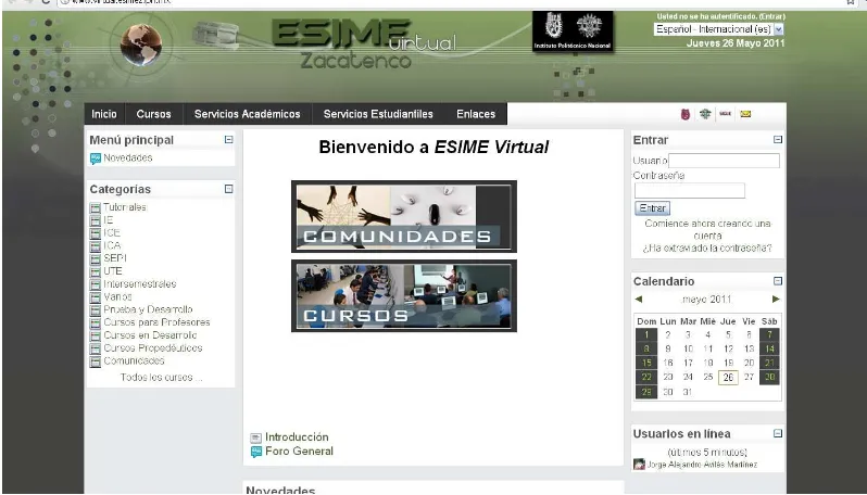 Figura 3.3  Plataforma Institucional ESIME Virtual Zacatenco 