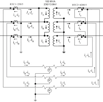 Fig. 2.3. Protección diferencial de un transformador trifásico 
