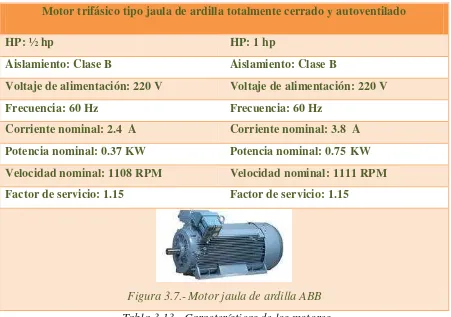 Tabla 3.13.- Características de los motores 