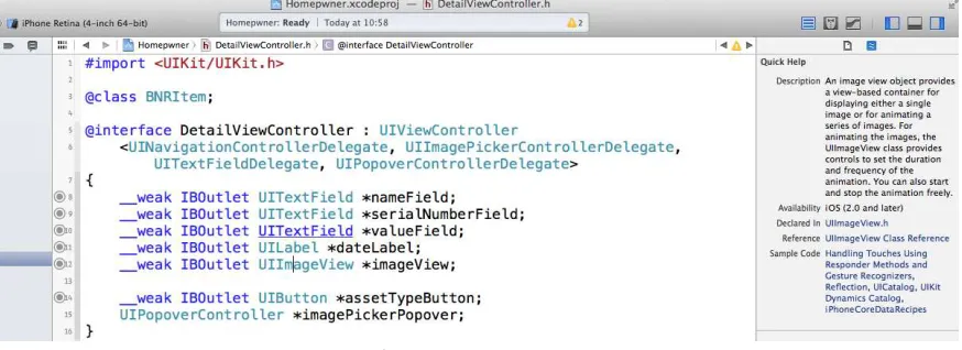 Figure 10 Código de ejemplo de UIImageView 