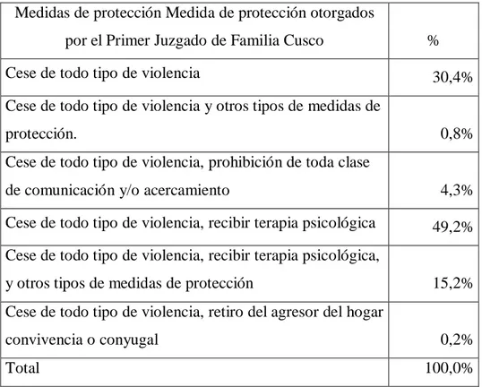 Gráfico 09: Medidas de protección otorgados por el Primer Juzgado de Familia  Cusco  