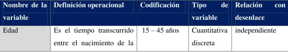 Tabla 4. Matriz de variables 