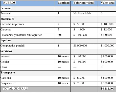 Tabla 6. Presupuesto 