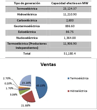 Tabla 1.1 Capacidad efectiva en MW de generación 