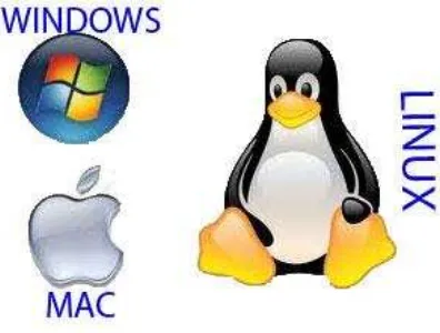 Figura 1.1   Se muestran los logos representativos de los sistemas operativos                                LINUX, WINDOWS y MAC