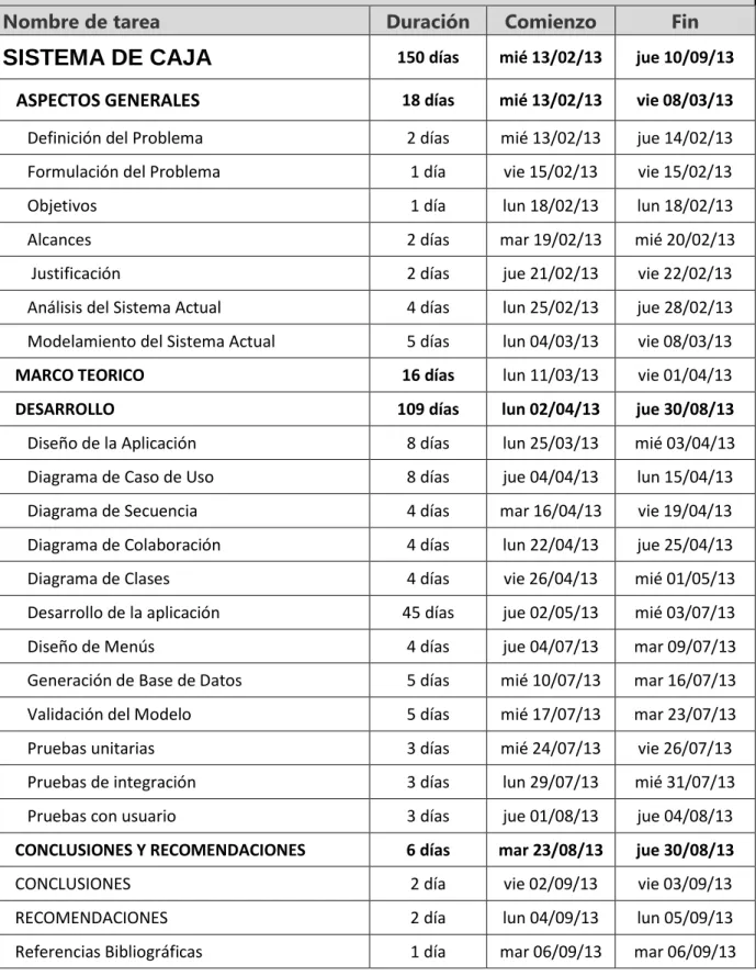 TABLA Nº 13  CRONOGRAMA 