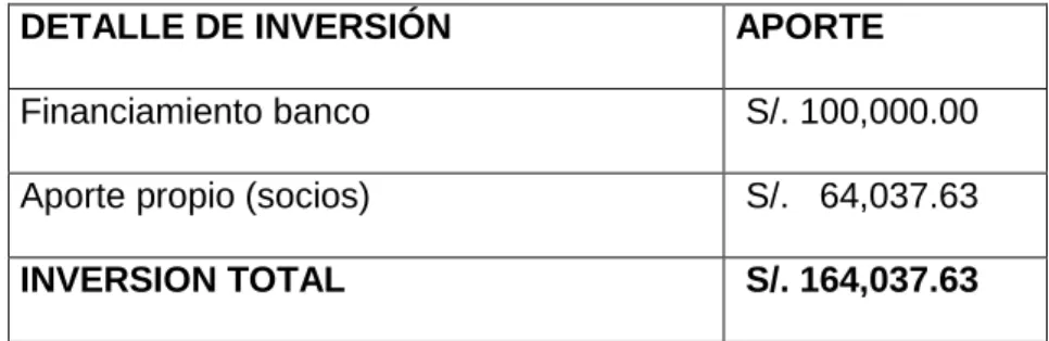 Tabla 5: Detalle de inversión 