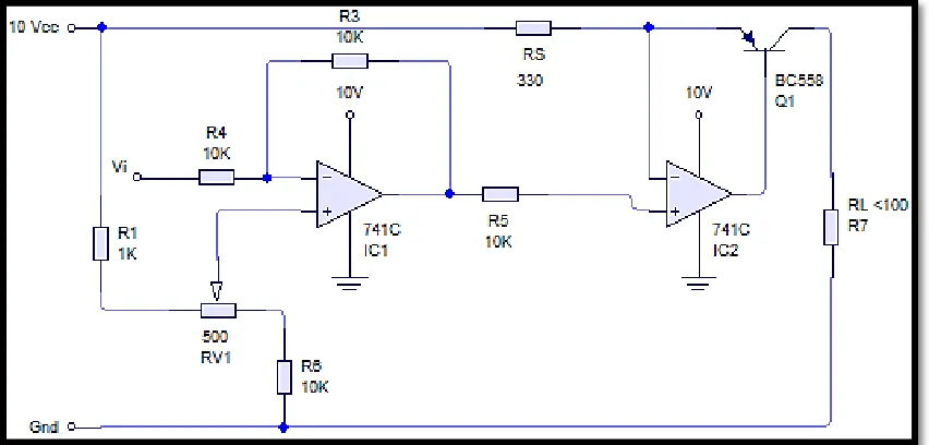 Figura 4.9 Fuente de voltaje con OPAM. 
