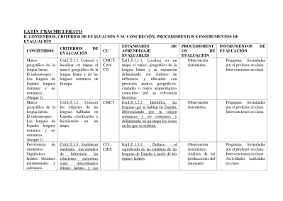 LatÍn 1ºbachillerato B Contenidos Criterios De EvaluaciÓn Y Su