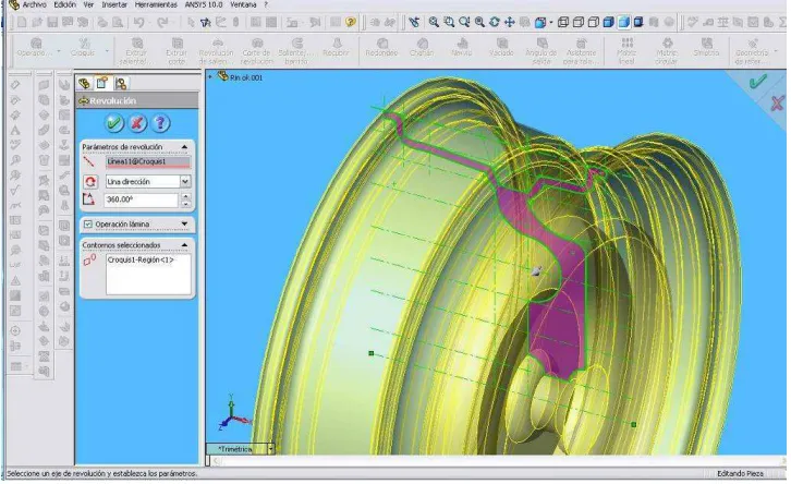 Figura 3.16 Trazo del aspecto frontal del rin, se realiza el croquis de las perforaciones ylos taladrados para los birlos en 2D, elaborado con el programa de SolidWorks