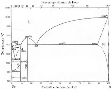 Figura 1.2 Diagrama de equilibrio de fases hierro – boro (Fe – B) 