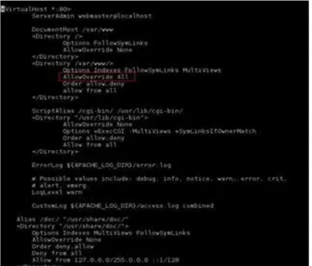 Figura 4.17 Activación de funciones de htaccess para ownCloud. 