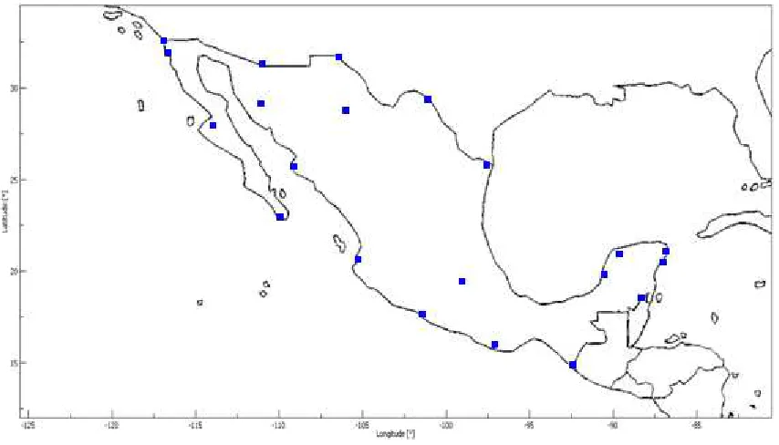 Tabla 18 Estaciones de referencia que componen la red de 21 estaciones. 