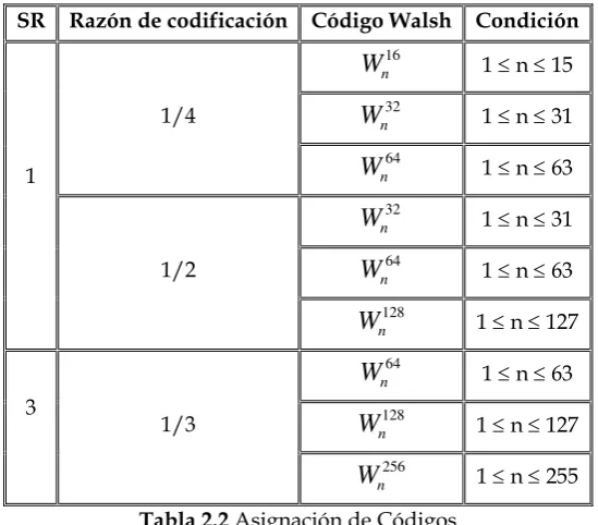 Tabla 2.3 Asignación de códigos 