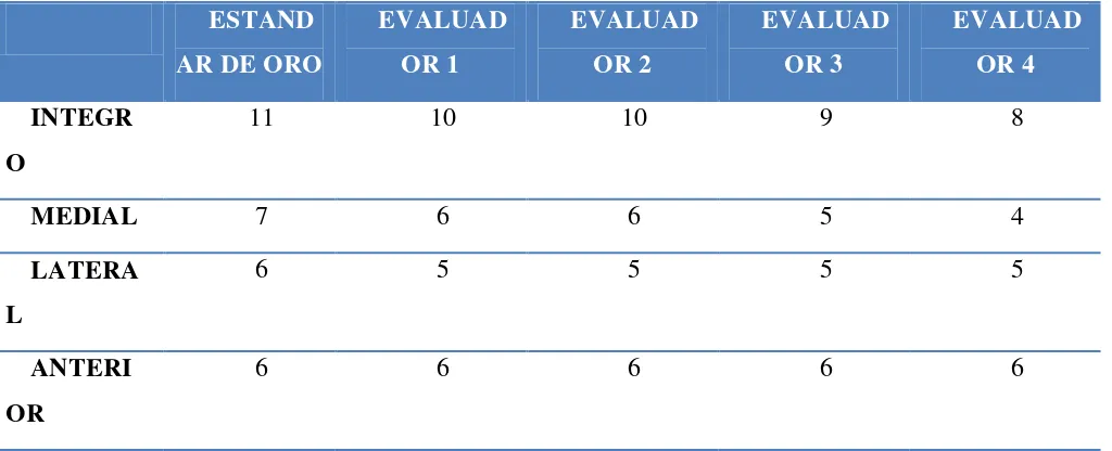 Tabla 3. Caracterización de los resultados de la evaluación del trayecto pedicular.  