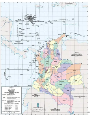 Figura 2. Mapa oficial de la República de Colombia con la delimitación fronteriza y sus 