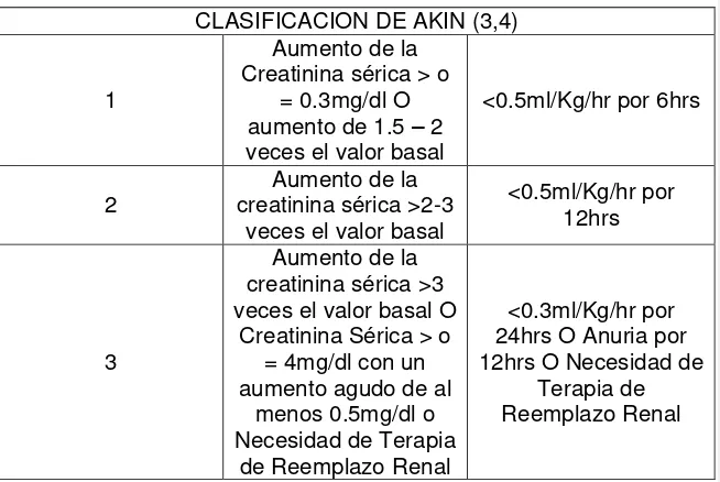 Tabla 2. Clasificación AKIN 