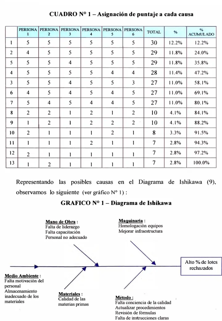 CUADRO N º  1 - Asignación de pontaje a cada causa 