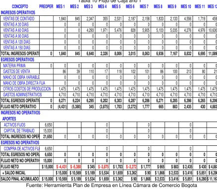 Tabla 10 Flujo de Caja año 1 