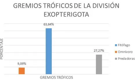 Figura 10. Proporción de gremios tróficos por la división Exopterigota y familias en el  Parque Histórico de Guayaquil 