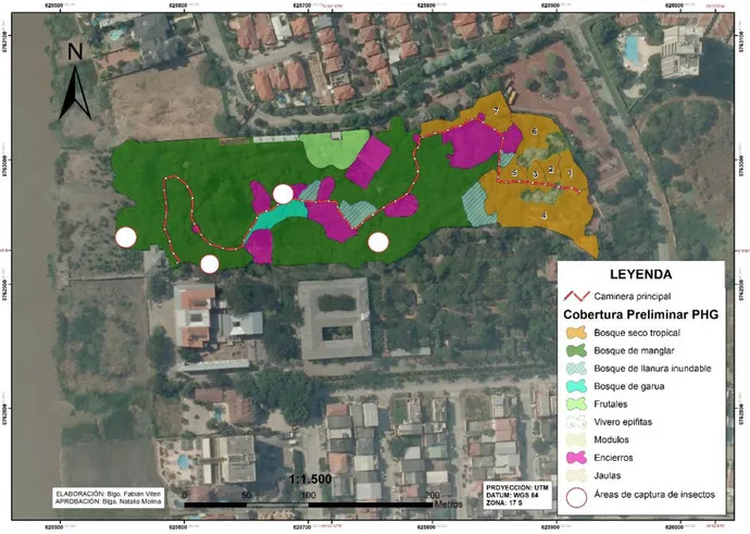 Figura 3. Delimitación de las áreas de captura de insectos en el Parque Histórico de  Guayaquil