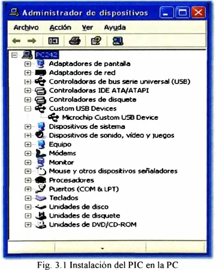 Fig. 3 .1 Instalación del PIC en la PC 