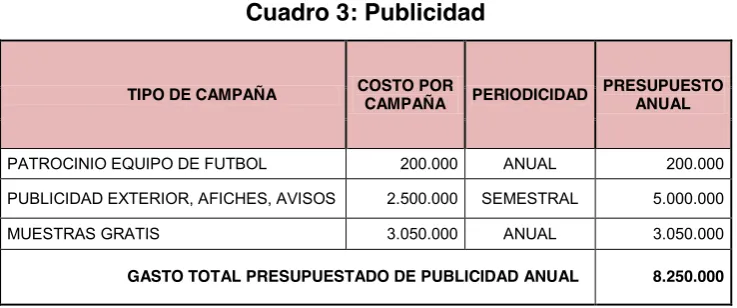 Cuadro 3: Publicidad 