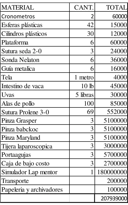 Tabla 5. Presupuesto 