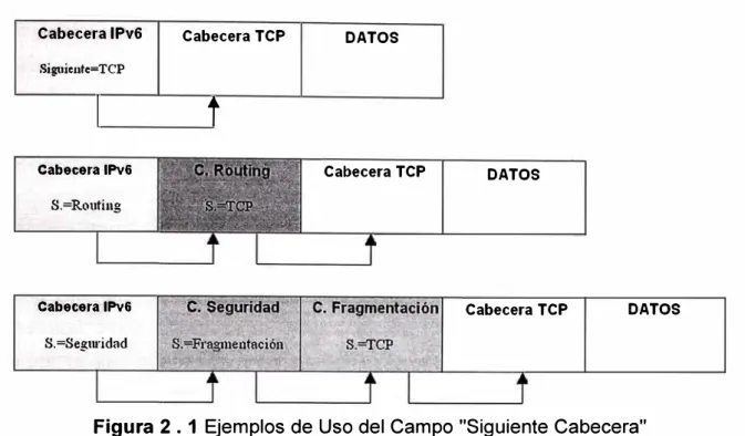 Figura 2 . 1 Ejemplos de Uso del Campo &#34;Siguiente Cabecera&#34; 