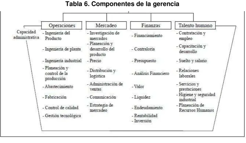 Tabla 6. Componentes de la gerencia 