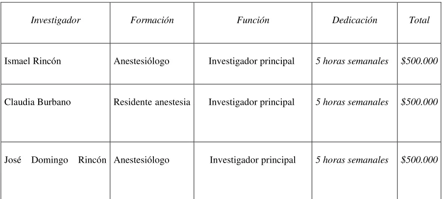 Tabla 3. Presupuesto global 
