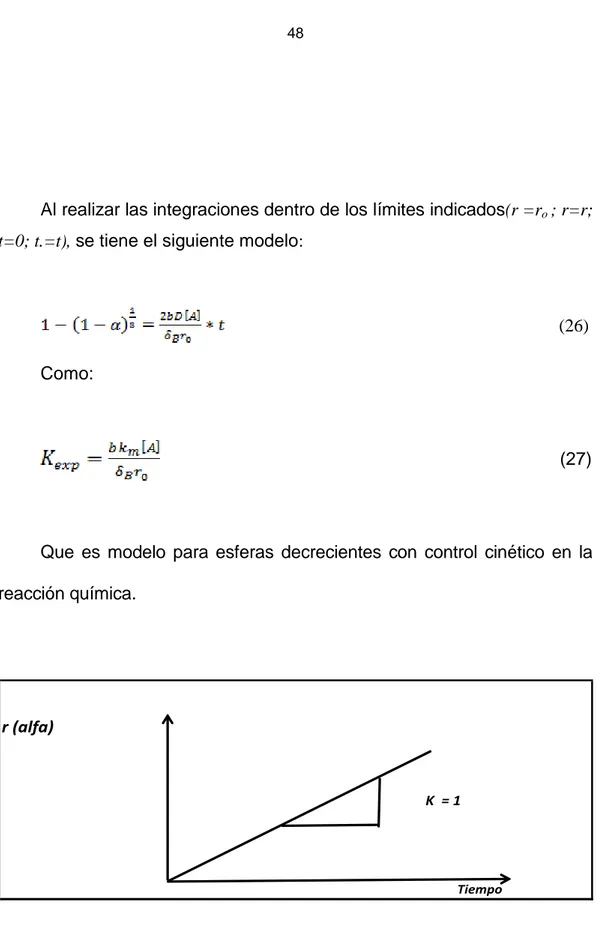 Figura 14.  Representación del modelo decreciente con control cinético  Fuente: Hidrometalurgia