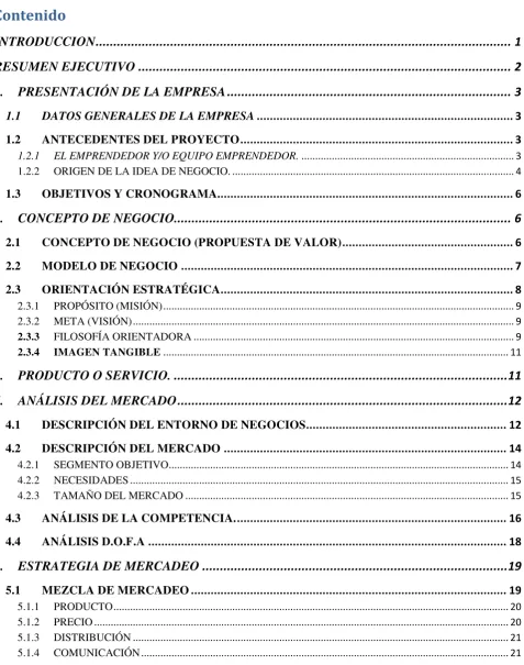 TABLA DE CONTENIDO 