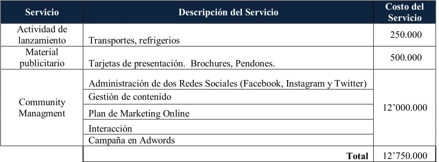 Cuadro 10. Presupuesto de Mercadeo. 