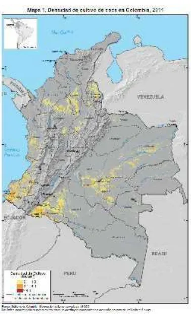 Figura 1. Densidad del cultivo de coca en Colombia, 2011.