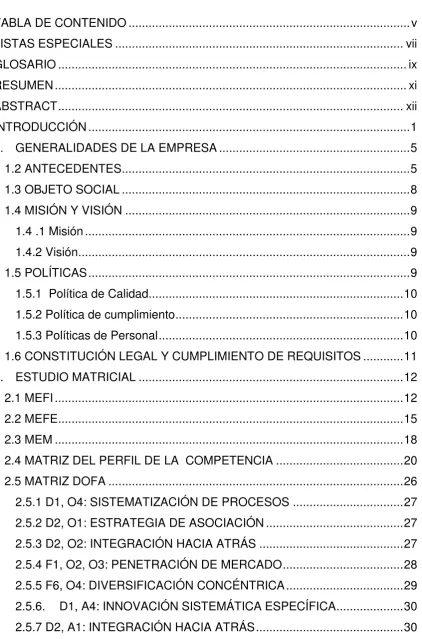 TABLA DE CONTENIDO ...................................................................................
