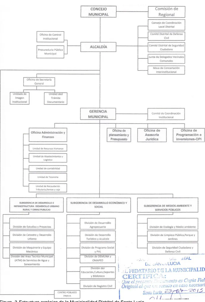Figura  3. Estructura orgánica de la Municipalidad Distrital de Santa Lucia 