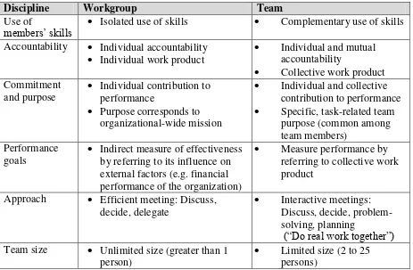 Table 4: Disciplines of a teams, derived from Katzenbach & Smith, 1993 