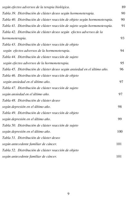 Tabla 49.  Distribución de clúster reacción de objeto  
