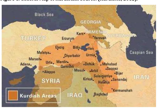 Figure 1. General Map of Kurdistan. Source: (KurdiSite, 2012). 