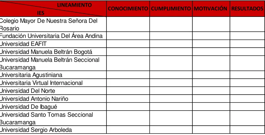 Tabla 5 Matriz de evaluación de lineamientos 